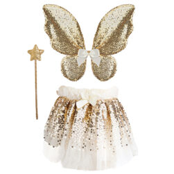 Conjunto Hada Dorado con lentejuelas (Tutú, alas y varita) 4-6 años