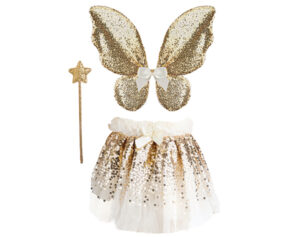 Conjunto Hada Dorado con lentejuelas (Tutú, alas y varita) 4-6 años